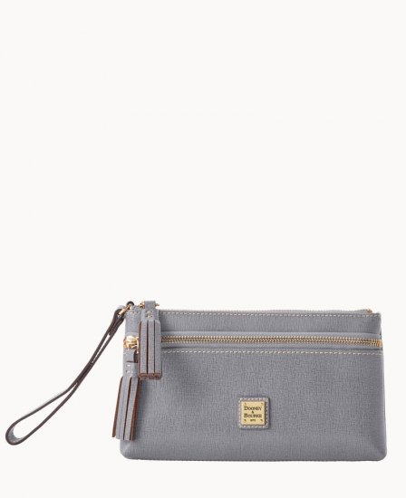 Dooney Saffiano Double Zip Wristlet Smoke Grey ID-PDt1kTNm - Click Image to Close