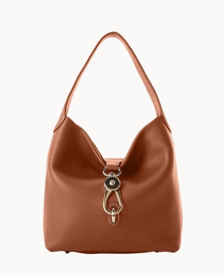 Dooney Pebble Grain Small Logo Lock Sac Caramel ID-NnLVos3d - Click Image to Close