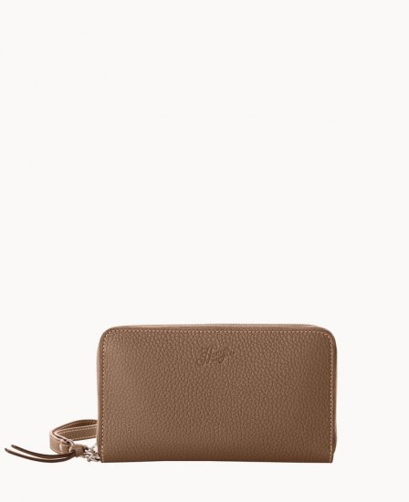 Dooney Henrys Large Zip Around Wristlet Dark Taupe ID-23ACAYh8 - Click Image to Close