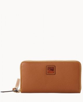 Dooney Pebble Grain Large Zip Around Wristlet Caramel ID-4ZkgTFwV