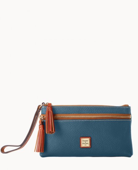 Dooney Pebble Grain Double Zip Wristlet Teal ID-UQqnck6L - Click Image to Close