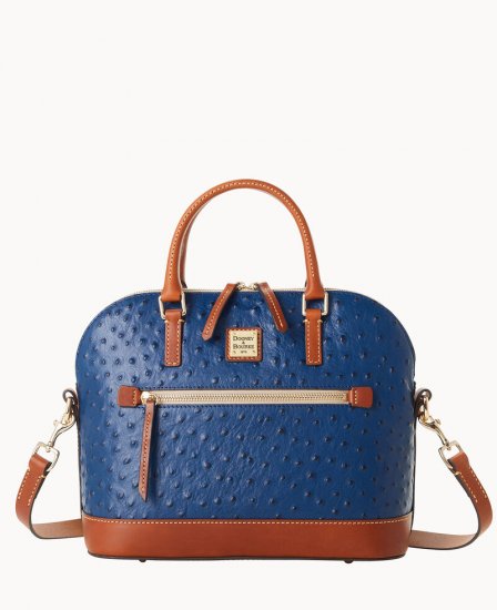 Dooney Ostrich Domed Zip Satchel Navy ID-U5s5IeV1 - Click Image to Close