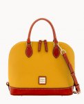 Dooney Pebble Grain Zip Zip Satchel Mustard ID-asxSl0yE