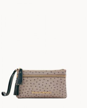 Dooney Ostrich Double Zip Wristlet Grey ID-HOXLky2p