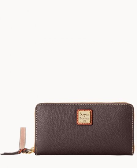 Dooney Pebble Grain Large Zip Around Wristlet Brown Tmoro ID-9E92hYVr - Click Image to Close