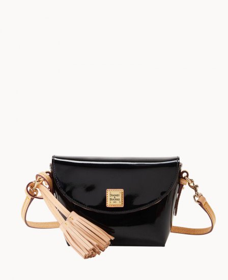 Dooney Patent Crossbody Saddle Bag Black ID-byB7JCNY - Click Image to Close