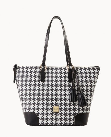 Dooney Houndstooth Career Tote Black ID-QtsIokdi - Click Image to Close