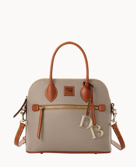 Dooney Pebble Grain Domed Satchel Taupe ID-GO8bI0uY - Click Image to Close