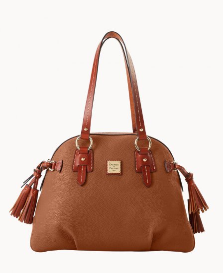 Dooney Pebble Grain Domed Satchel Caramel ID-7dFvf1KF - Click Image to Close