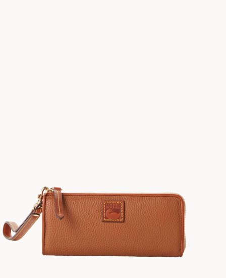 Dooney Pebble Grain Zip Clutch Wristlet Caramel ID-JgBRenud - Click Image to Close