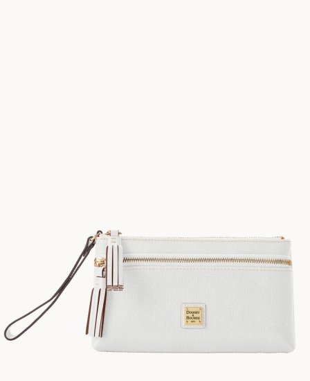 Dooney Saffiano Double Zip Wristlet Off White ID-X18bypPm - Click Image to Close