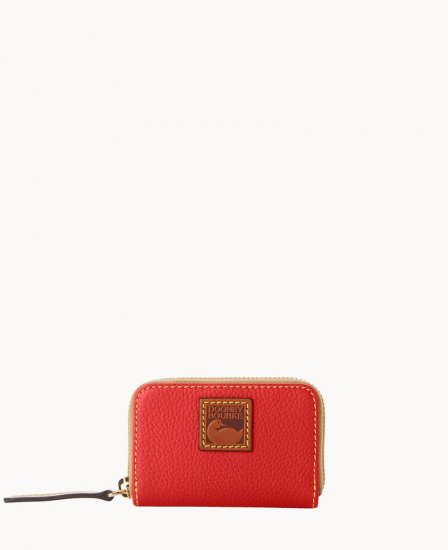 Dooney Pebble Grain Zip Around Credit Card Case Red ID-44ztiLS6 - Click Image to Close