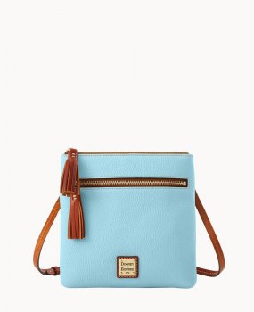 Dooney Pebble Grain Double Zip Tassel Crossbody Caribbean Blue ID-w9kcWzlo