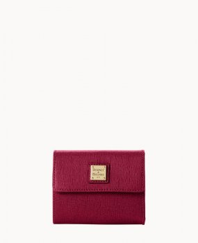 Dooney Saffiano Small Flap Credit Card Wallet Cranberry ID-R5UUCP3x