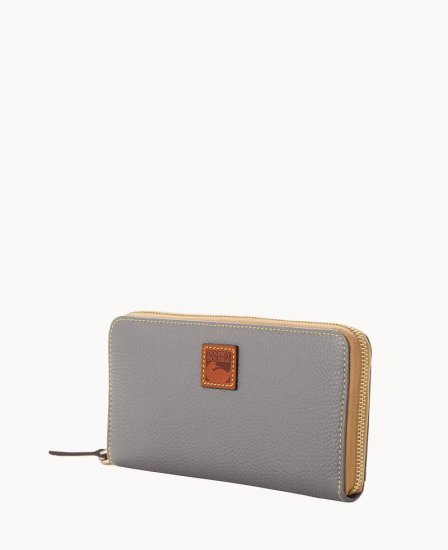 Dooney Pebble Grain Large Zip Around Wristlet Slate ID-CsgBM9QA - Click Image to Close