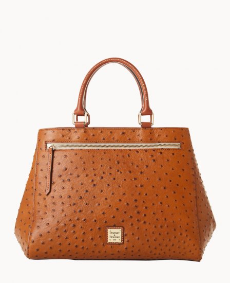 Dooney Ostrich Zip Satchel Caramel ID-OZy2RW5A - Click Image to Close