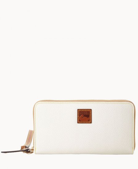 Dooney Pebble Grain Large Zip Around Wristlet White ID-IcFX6bTz - Click Image to Close