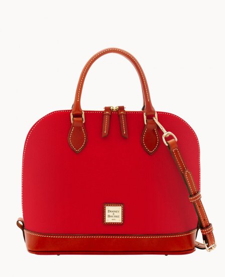 Dooney Pebble Grain Zip Zip Satchel Red ID-FqoTTFod - Click Image to Close