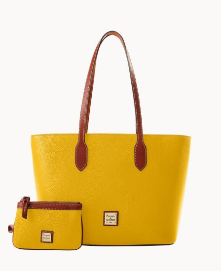 Dooney Pebble Grain Tote With Medium Wristlet Mustard ID-pZsDrVAn - Click Image to Close