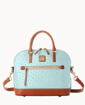 Dooney Ostrich Domed Zip Satchel Light Aqua ID-Zwf2oodk