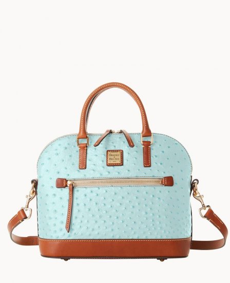 Dooney Ostrich Domed Zip Satchel Light Aqua ID-Zwf2oodk - Click Image to Close