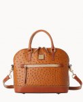 Dooney Ostrich Domed Zip Satchel Caramel ID-ySIqFfiI