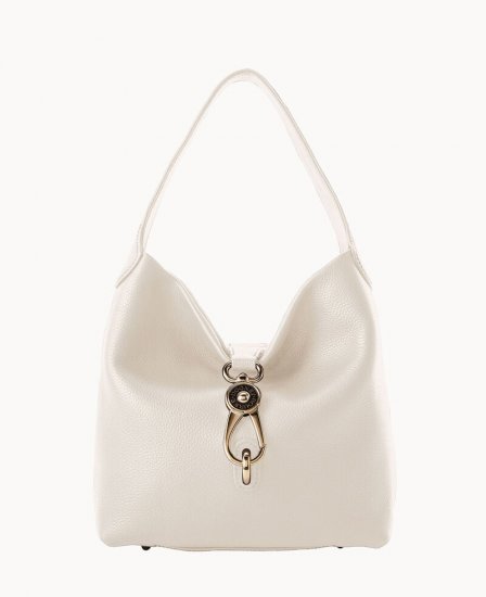 Dooney Pebble Grain Small Logo Lock Sac White ID-wY08uDN8 - Click Image to Close