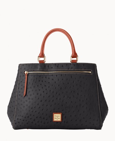 Dooney Ostrich Zip Satchel Black ID-g7G2Ml4p - Click Image to Close