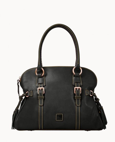 Dooney Florentine Domed Buckle Satchel Black Black ID-GTm8c1BG - Click Image to Close