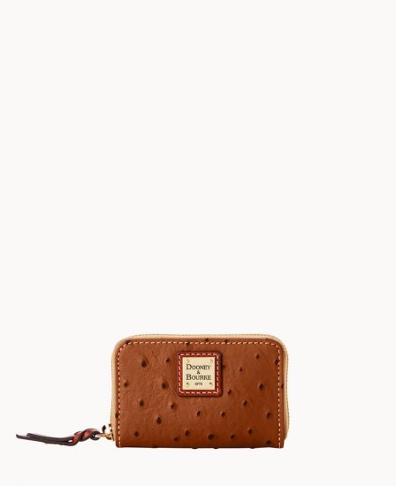 Dooney Ostrich Large Zip Around Credit Card Case Caramel ID-RMCJ0FU5 - Click Image to Close