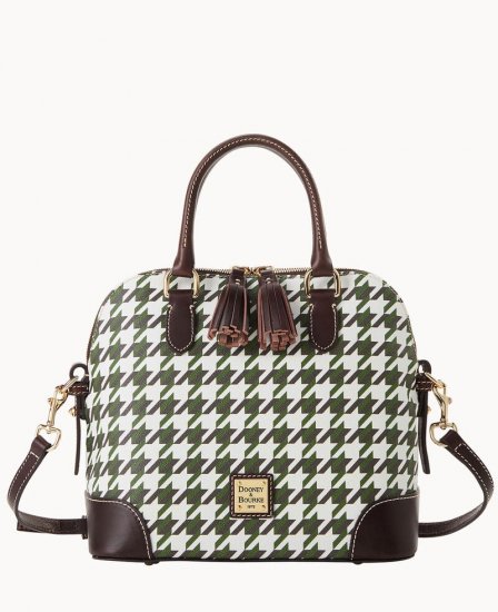 Dooney Houndstooth Domed Satchel Green ID-NDwBNixe - Click Image to Close