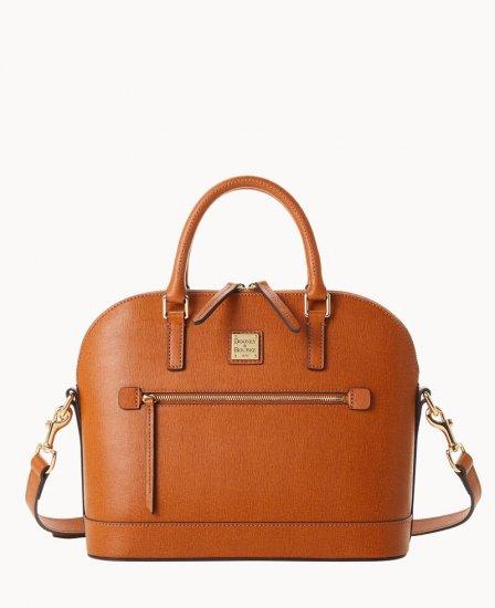 Dooney Saffiano Domed Zip Satchel Natural ID-0fgTDEms - Click Image to Close