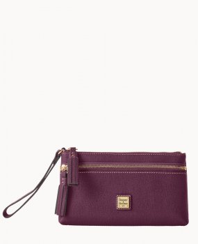 Dooney Saffiano Double Zip Wristlet Plum Wine ID-0Zh5SWNX