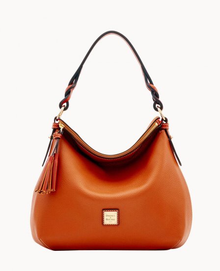 Dooney Pebble Grain Twist Strap Hobo Caramel ID-CQhKEkpe - Click Image to Close