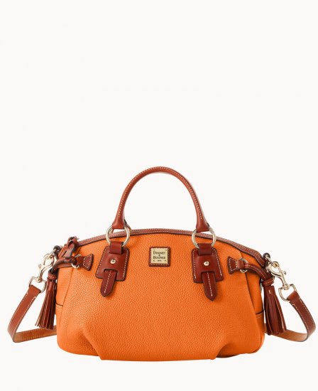 Dooney Pebble Grain Medium Mail Satchel Clementine ID-lCd3YR7F - Click Image to Close