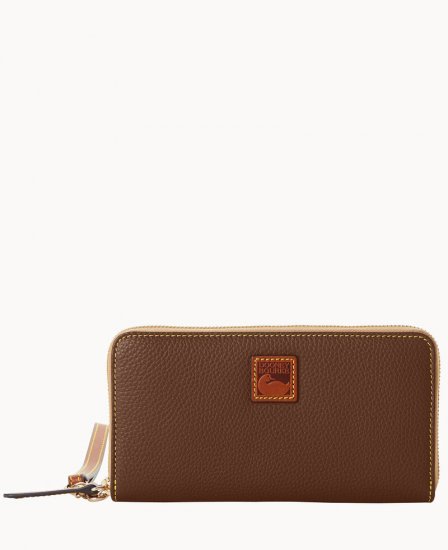 Dooney Pebble Grain Large Zip Around Wristlet Bark ID-Jju1jiRV - Click Image to Close