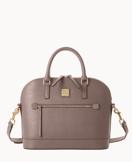 Dooney Saffiano Domed Zip Satchel Taupe ID-GCTDRPVr - Click Image to Close