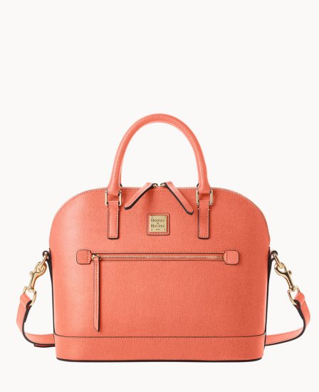 Dooney Saffiano Domed Zip Satchel Coral ID-iBQgZkW3 - Click Image to Close