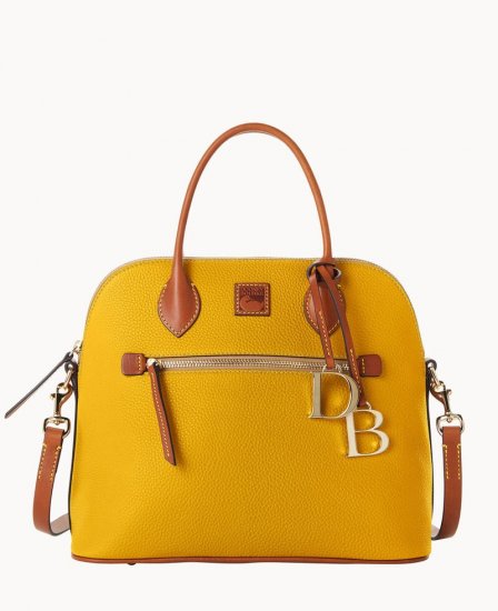 Dooney Pebble Grain Large Domed Satchel Mustard ID-UyGtD6LT - Click Image to Close