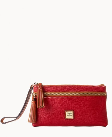 Dooney Pebble Grain Double Zip Wristlet Red ID-fEEApxtk - Click Image to Close