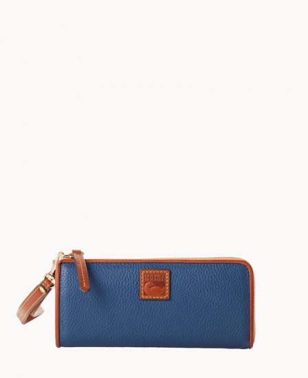 Dooney Pebble Grain Zip Clutch Wristlet Jeans ID-GZLweHMN - Click Image to Close