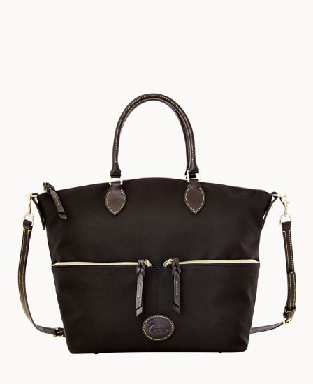 Dooney Nylon Large Pocket Satchel Black Black ID-M5puo5Th - Click Image to Close