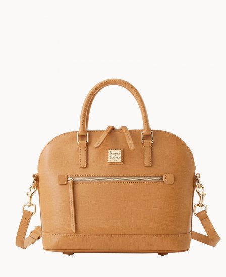 Dooney Saffiano Domed Zip Satchel Camel ID-DU3gXdKJ - Click Image to Close