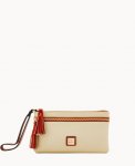 Dooney Pebble Grain Double Zip Wristlet Bone ID-9ILCNVR2