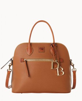 Dooney Pebble Grain Large Domed Satchel Caramel ID-qQvLyJoi