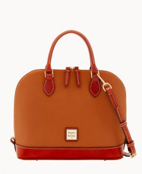 Dooney Pebble Grain Zip Zip Satchel Caramel ID-v9bQYssW