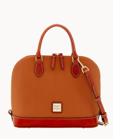 Dooney Pebble Grain Zip Zip Satchel Caramel ID-v9bQYssW - Click Image to Close