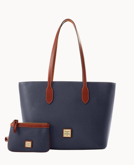 Dooney Pebble Grain Tote With Medium Wristlet Midnight Blue ID-lNINnLu5 - Click Image to Close