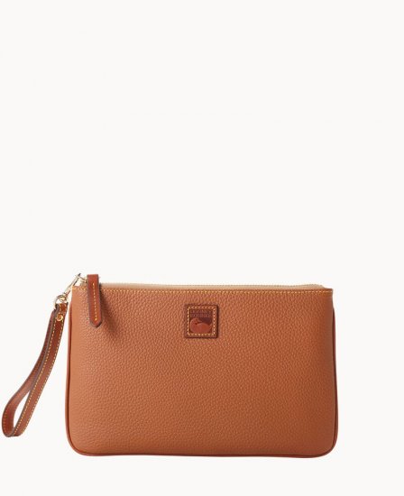 Dooney Pebble Grain Large Wristlet Caramel ID-3VTYnOKF - Click Image to Close