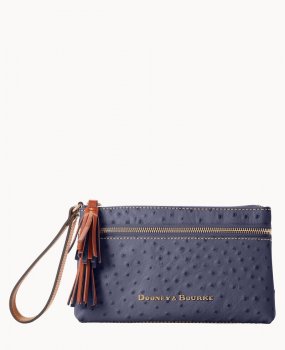 Dooney Ostrich Double Zip Wristlet Steel Blue ID-w6lBAYES